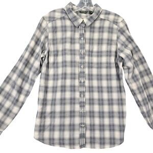 Eddie Bauer Gray Plaid Shirt Classic Long Sleeves Button Up Lightweight Womens M